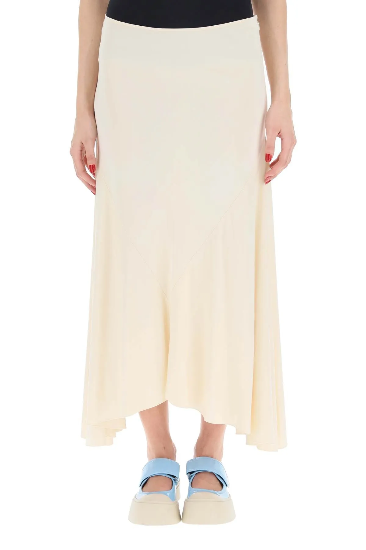 Marni High Waist Asymmetric Hem Midi Skirt