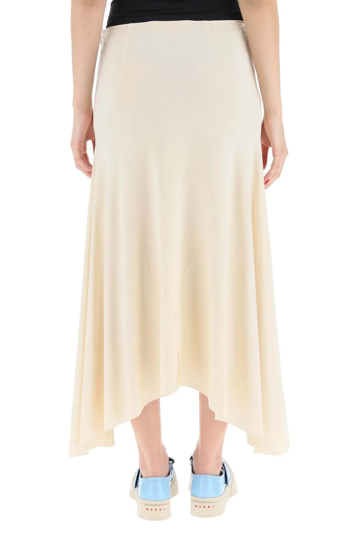 Marni High Waist Asymmetric Hem Midi Skirt