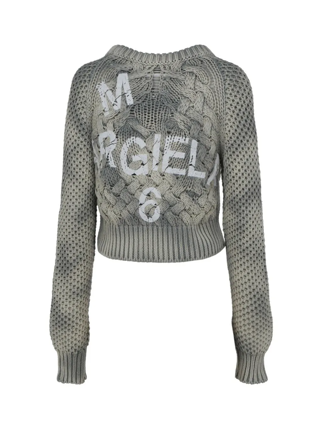 MM6 Maison Margiela Bleached Effect Cable Knit Cropped Jumper
