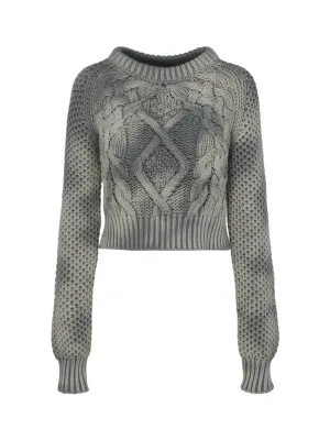 MM6 Maison Margiela Bleached Effect Cable Knit Cropped Jumper