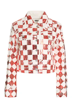 MM6 Maison Margiela Metallic Check Printed Denim Jacket