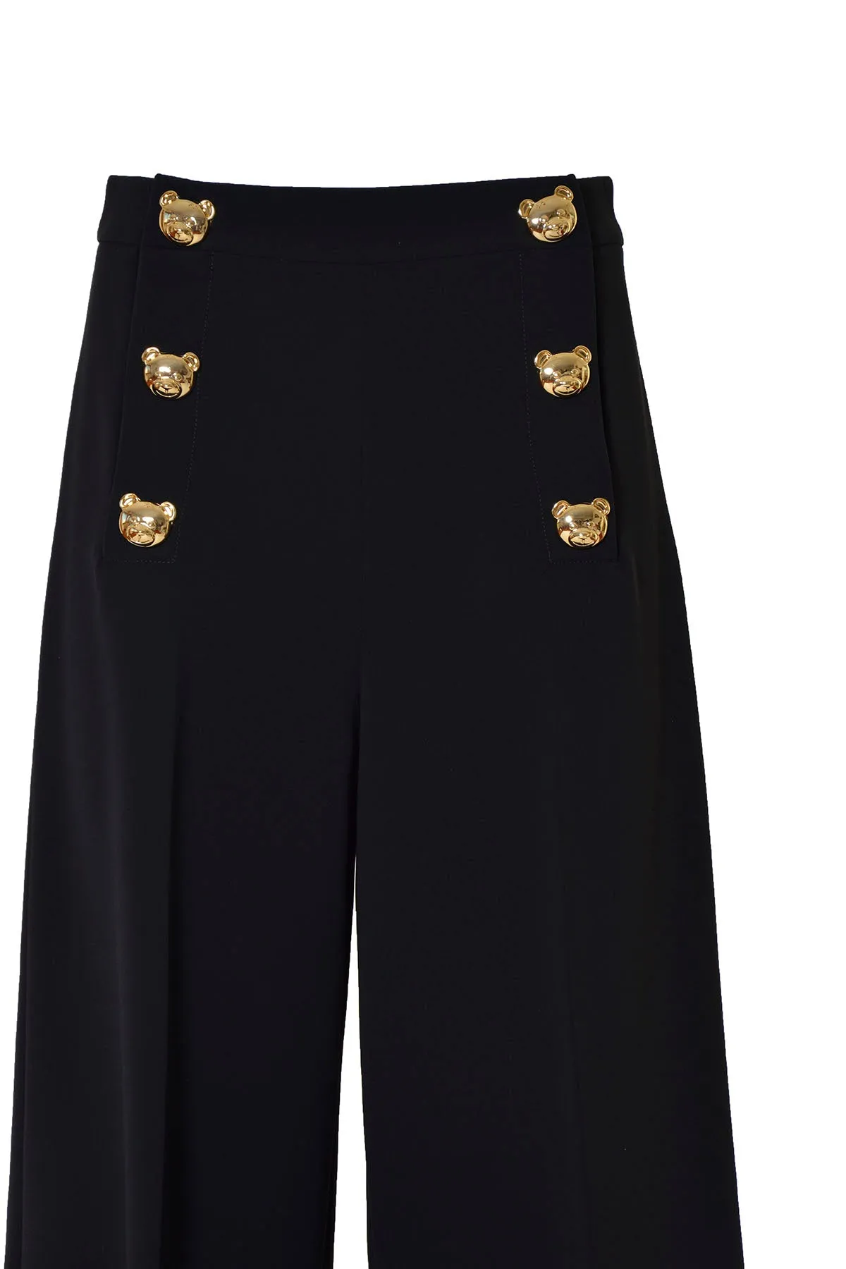 Moschino Teddy Buttons Crepe Cropped Wide Leg Pants