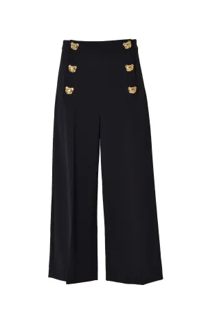 Moschino Teddy Buttons Crepe Cropped Wide Leg Pants