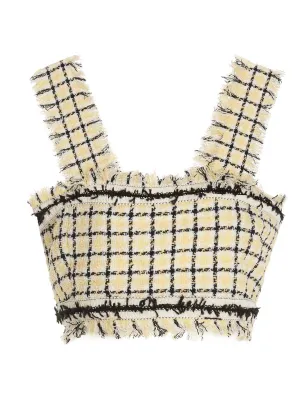 MSGM Checked Fringe Detailed Cropped Top