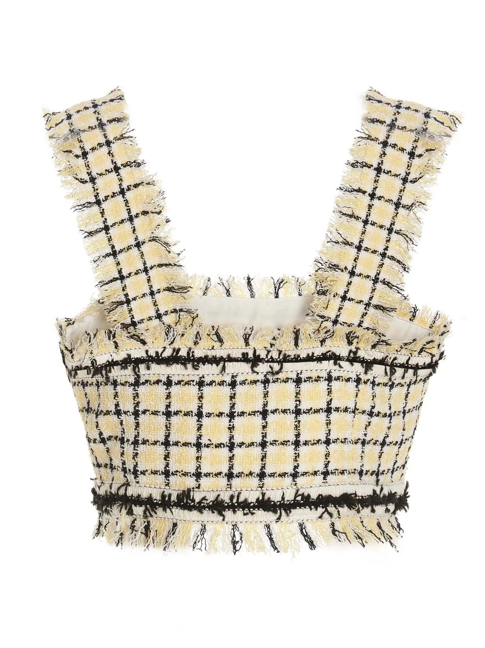 MSGM Checked Fringe Detailed Cropped Top