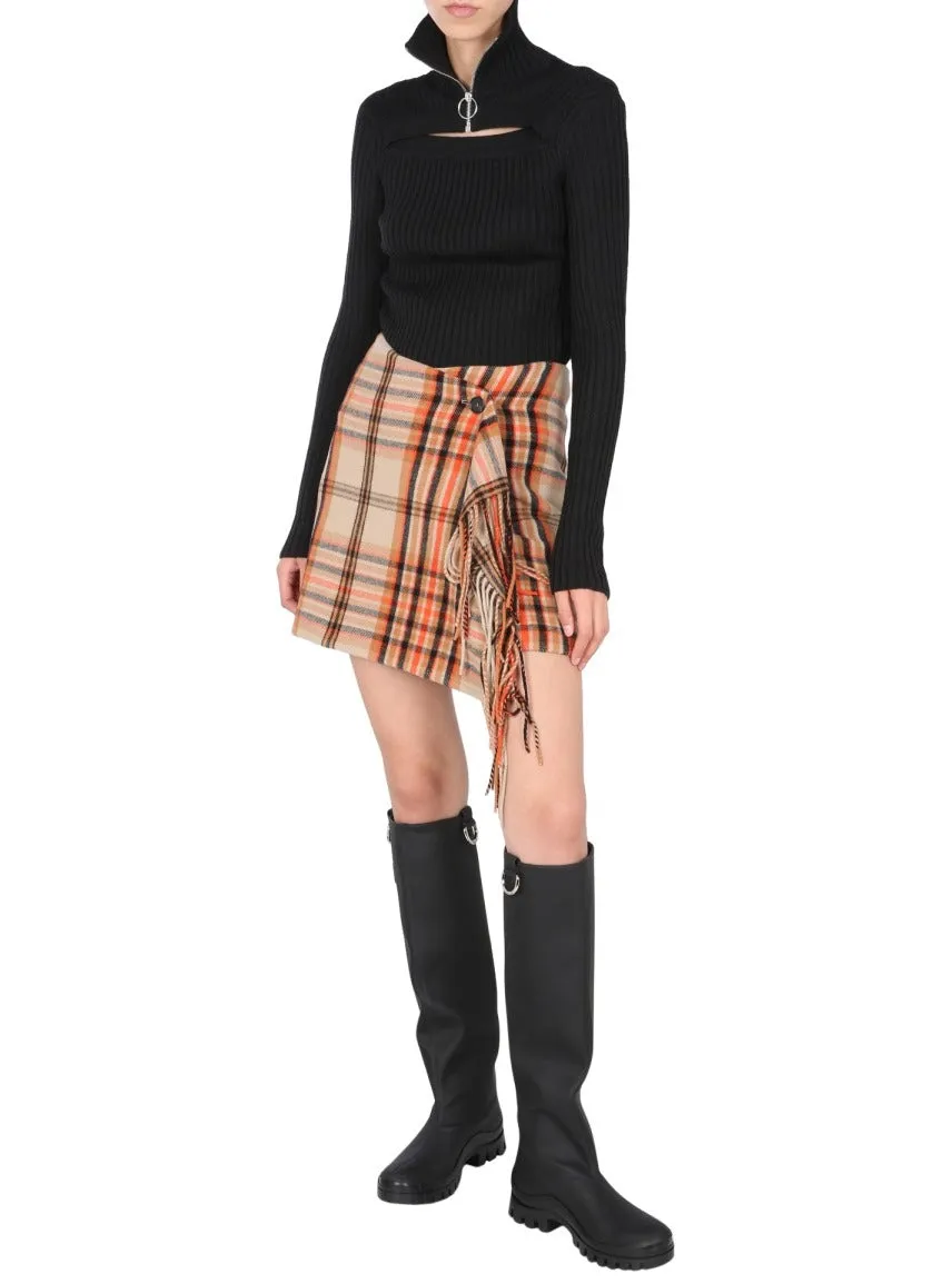 MSGM Checked Fringe Detailed Mini Skirt