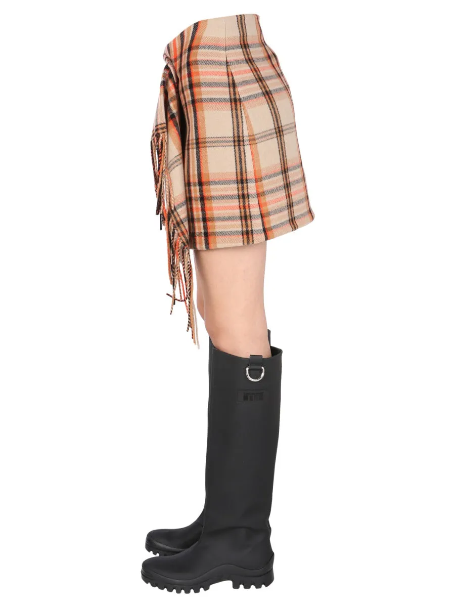 MSGM Checked Fringe Detailed Mini Skirt