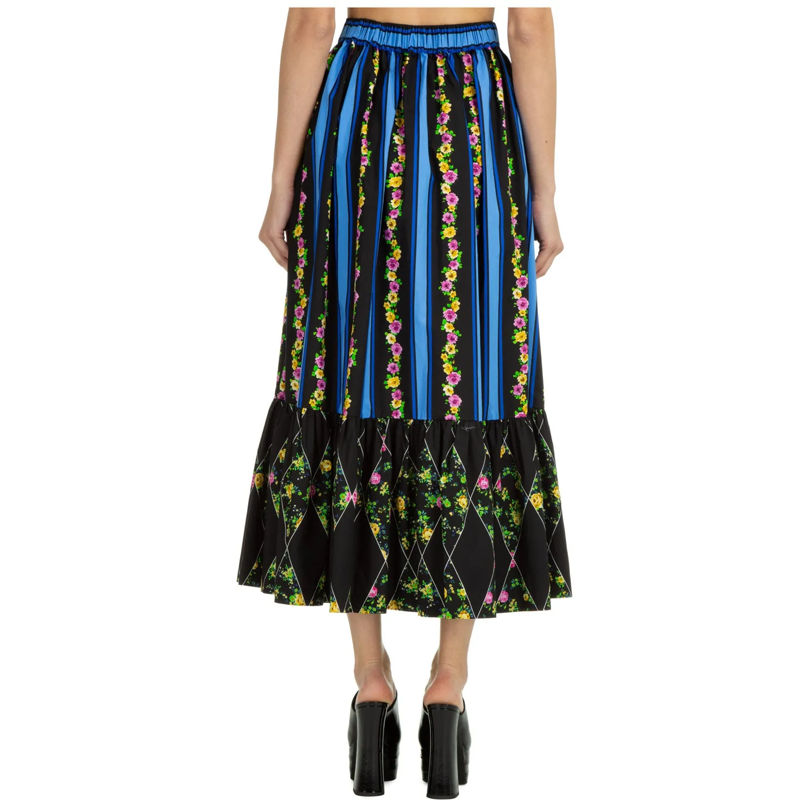 MSGM Floral Printed Panelled Maxi Skirt