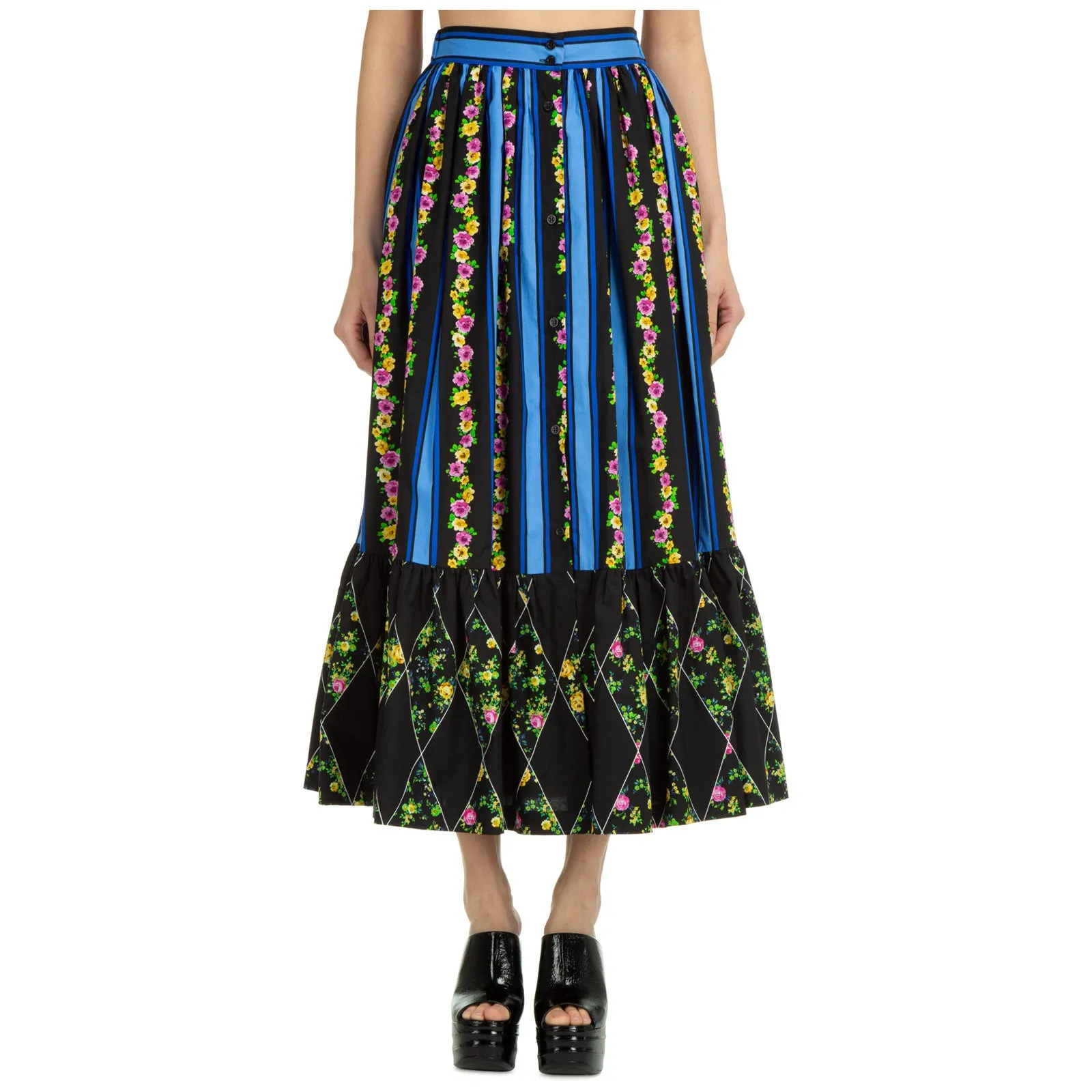 MSGM Floral Printed Panelled Maxi Skirt