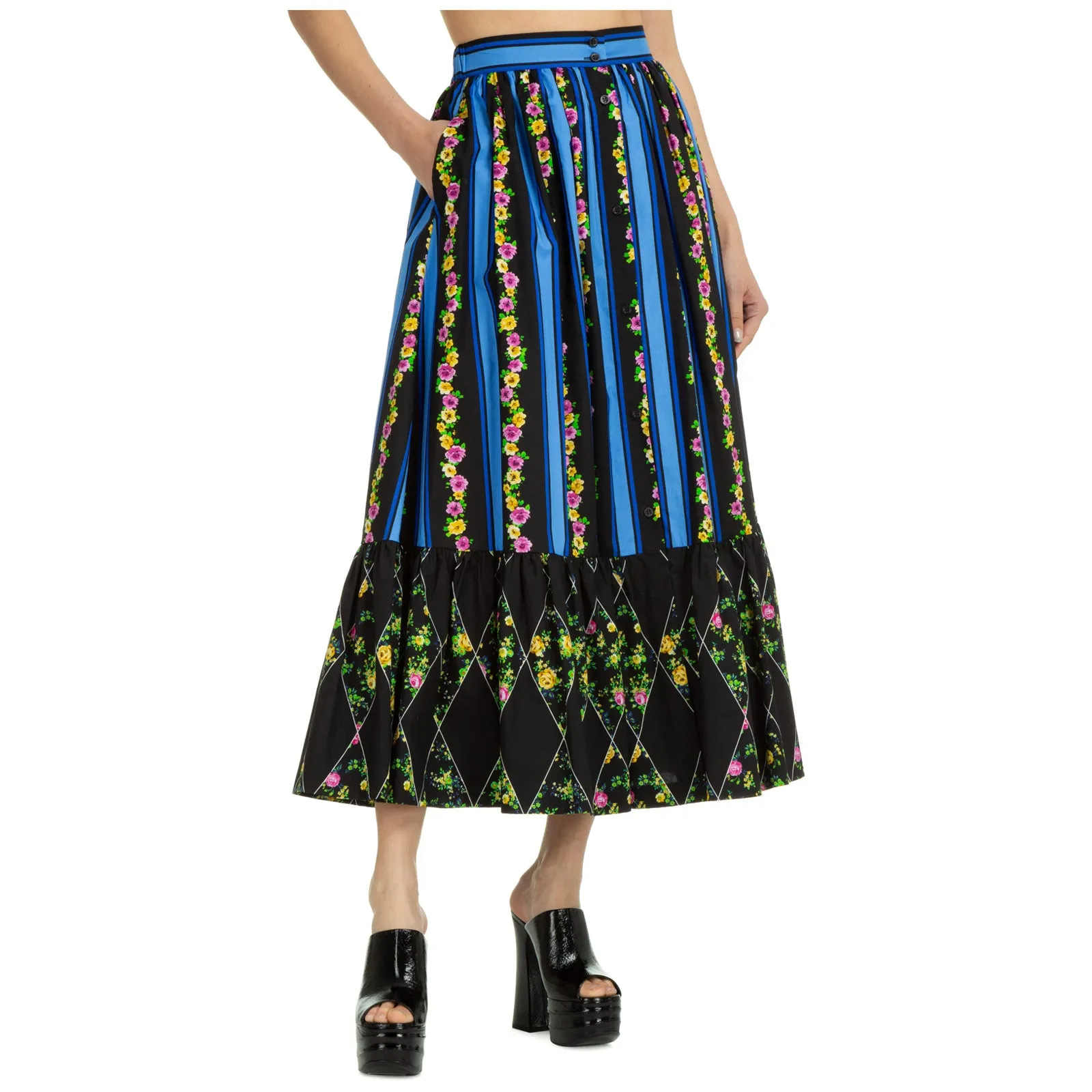 MSGM Floral Printed Panelled Maxi Skirt