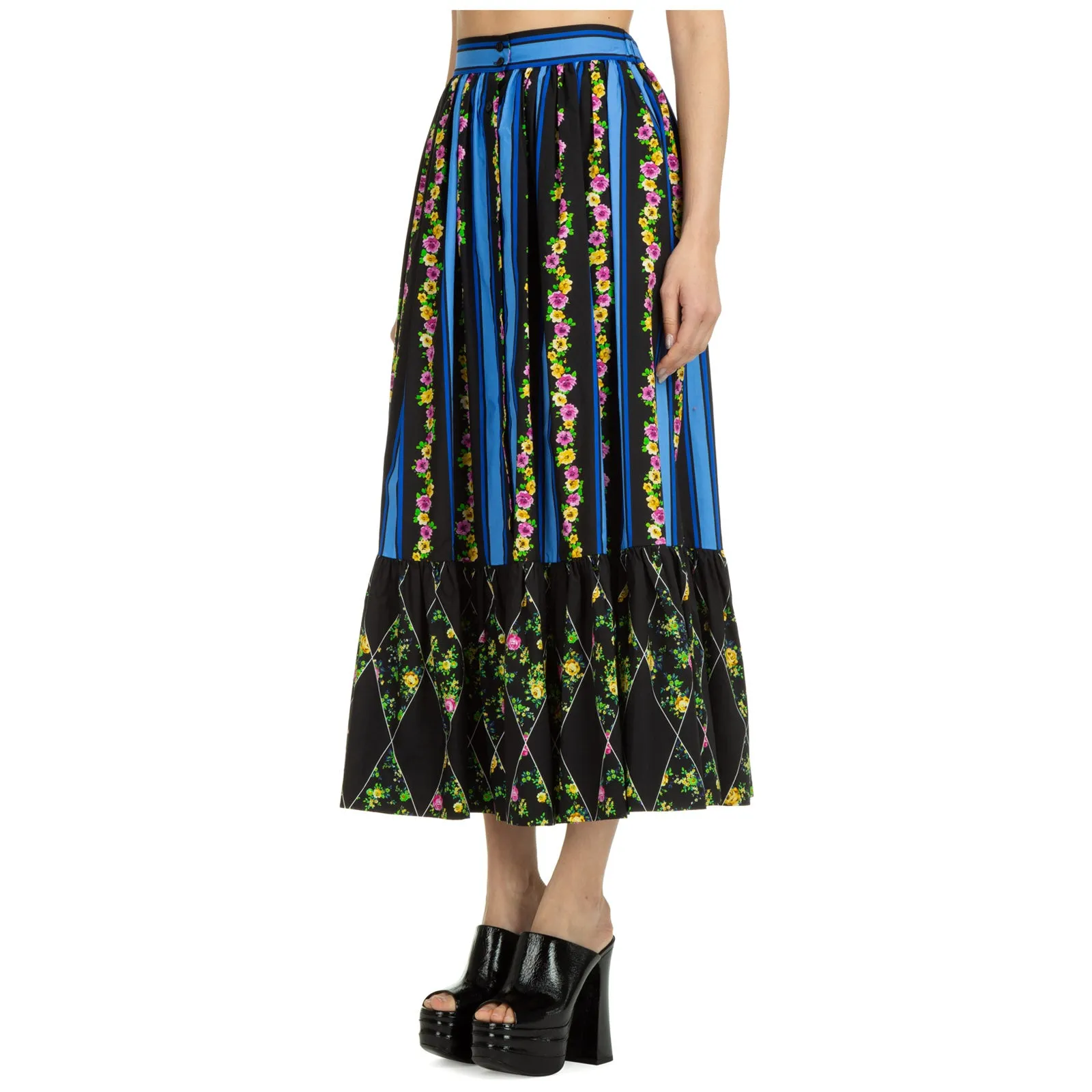 MSGM Floral Printed Panelled Maxi Skirt