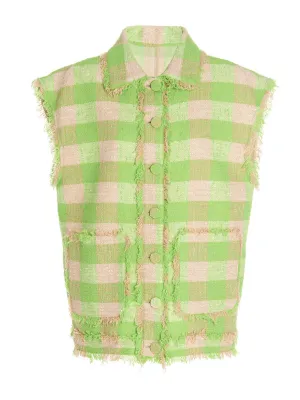 MSGM Gingham Print Tweed Sleeveless Top