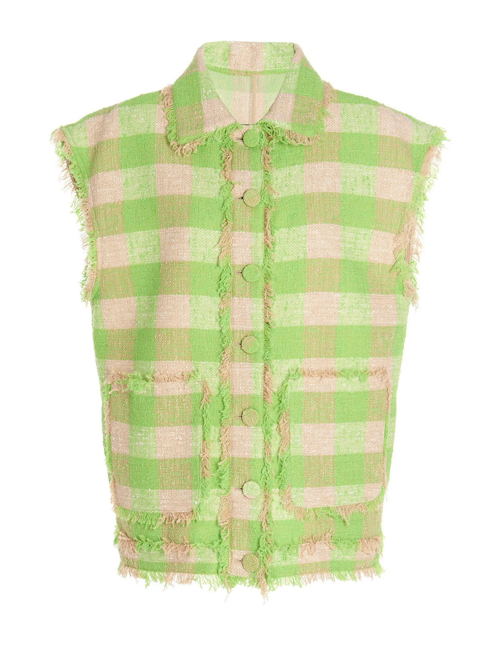 MSGM Gingham Print Tweed Sleeveless Top