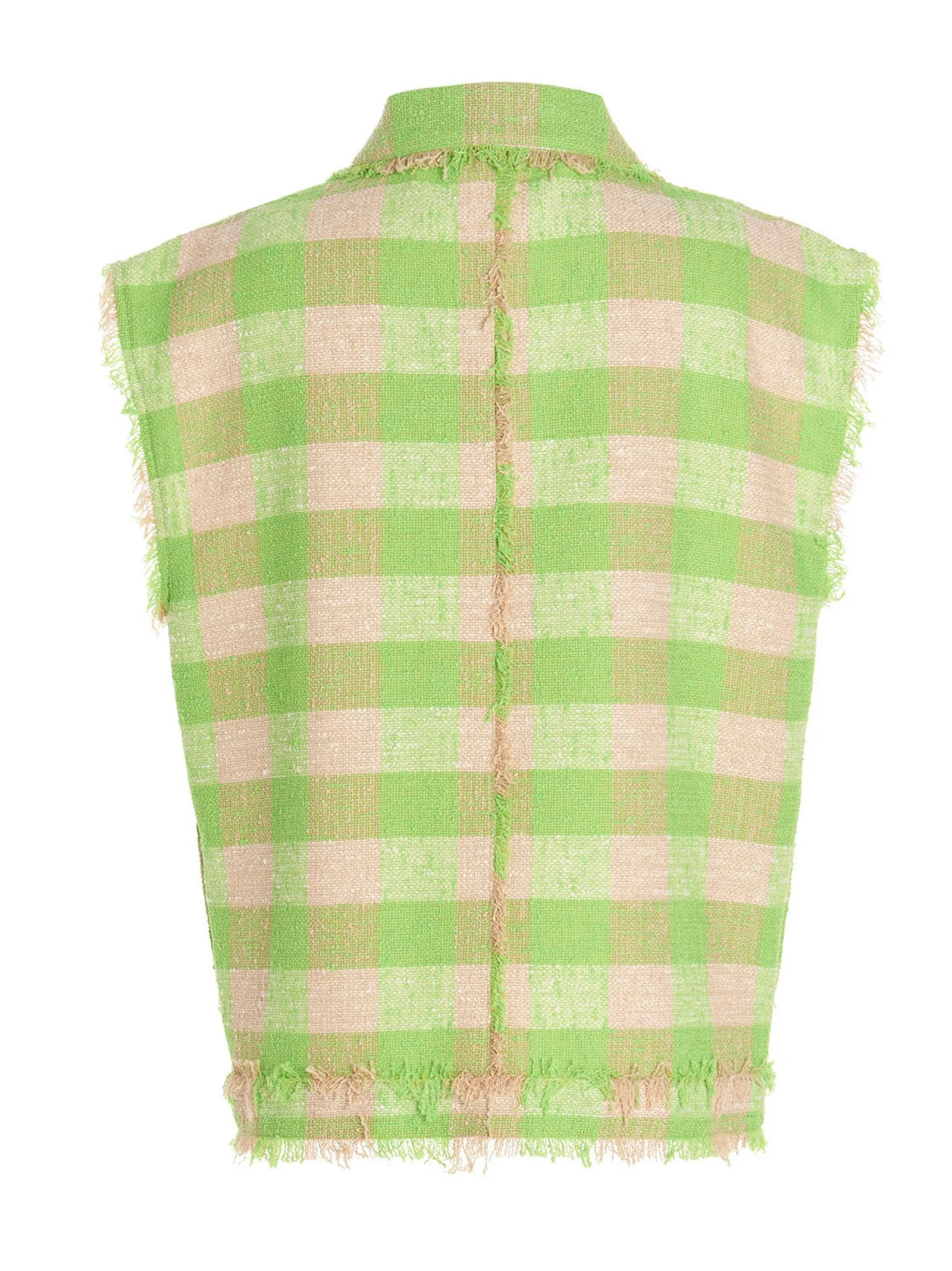 MSGM Gingham Print Tweed Sleeveless Top