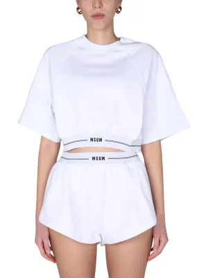 MSGM Logo Band Cropped Crewneck T-Shirt