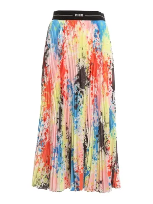 MSGM Logo Detailed Pleated Midi Skirt