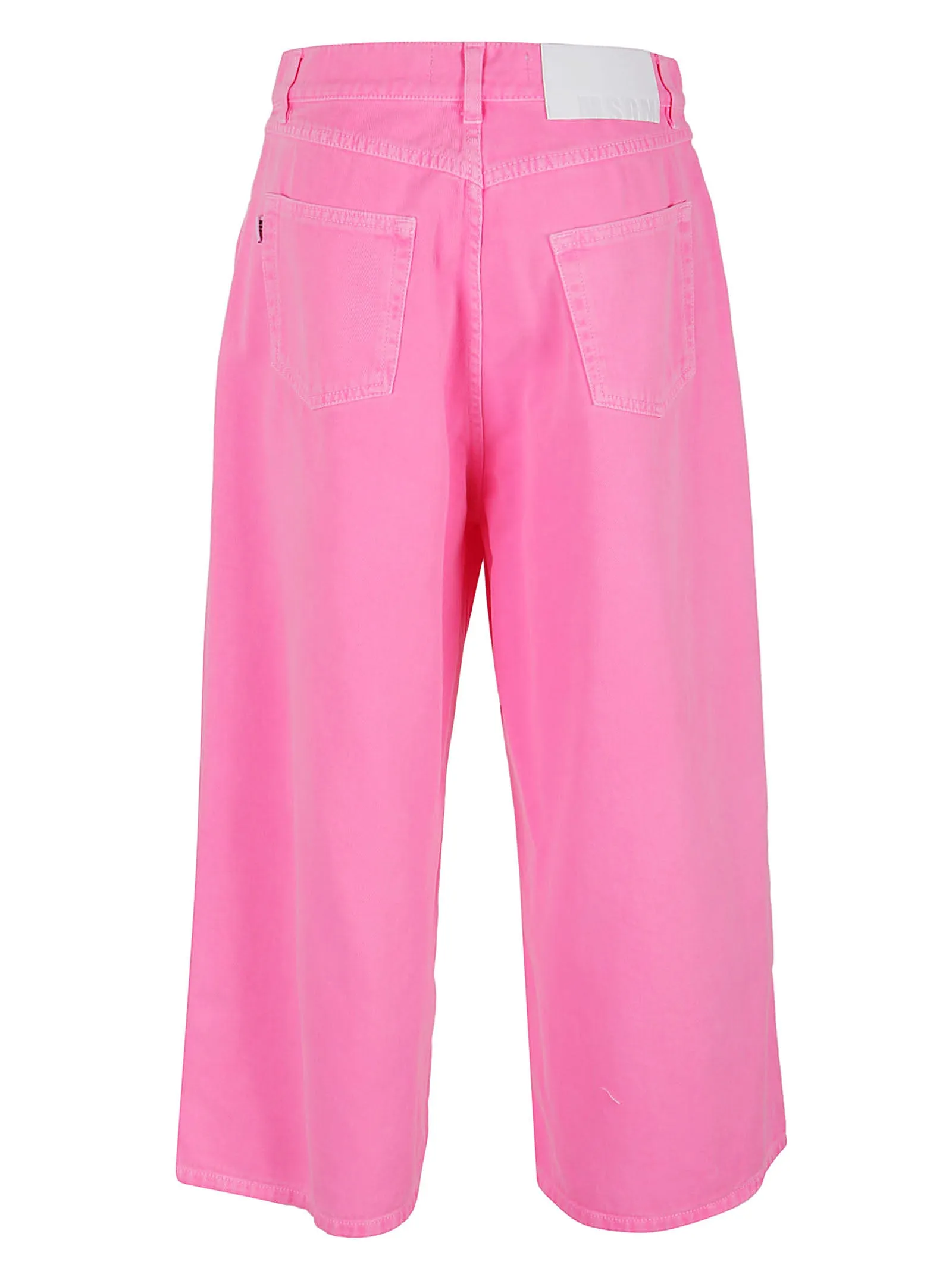 MSGM Logo Patch Cropped Wide-Leg Jeans