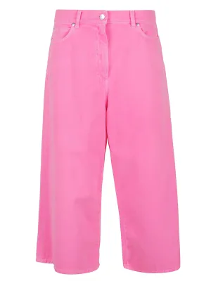 MSGM Logo Patch Cropped Wide-Leg Jeans