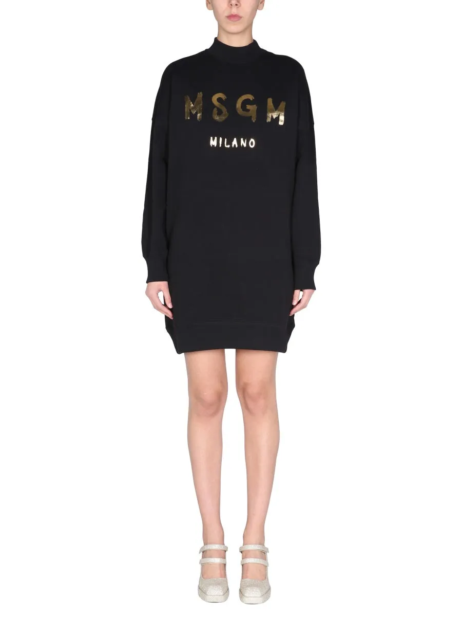 MSGM Logo Printed Mini T-Shirt Dress