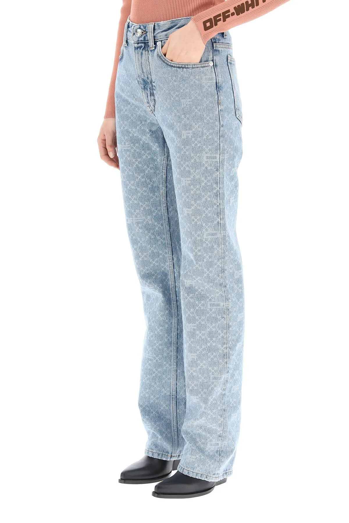 Off-White Monogram Printed Mid Rise Jeans