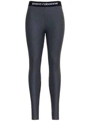 Paco Rabanne Logo Band Metallic Leggings