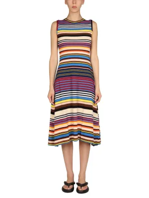 Paul Smith Striped Pleated Midi Dress