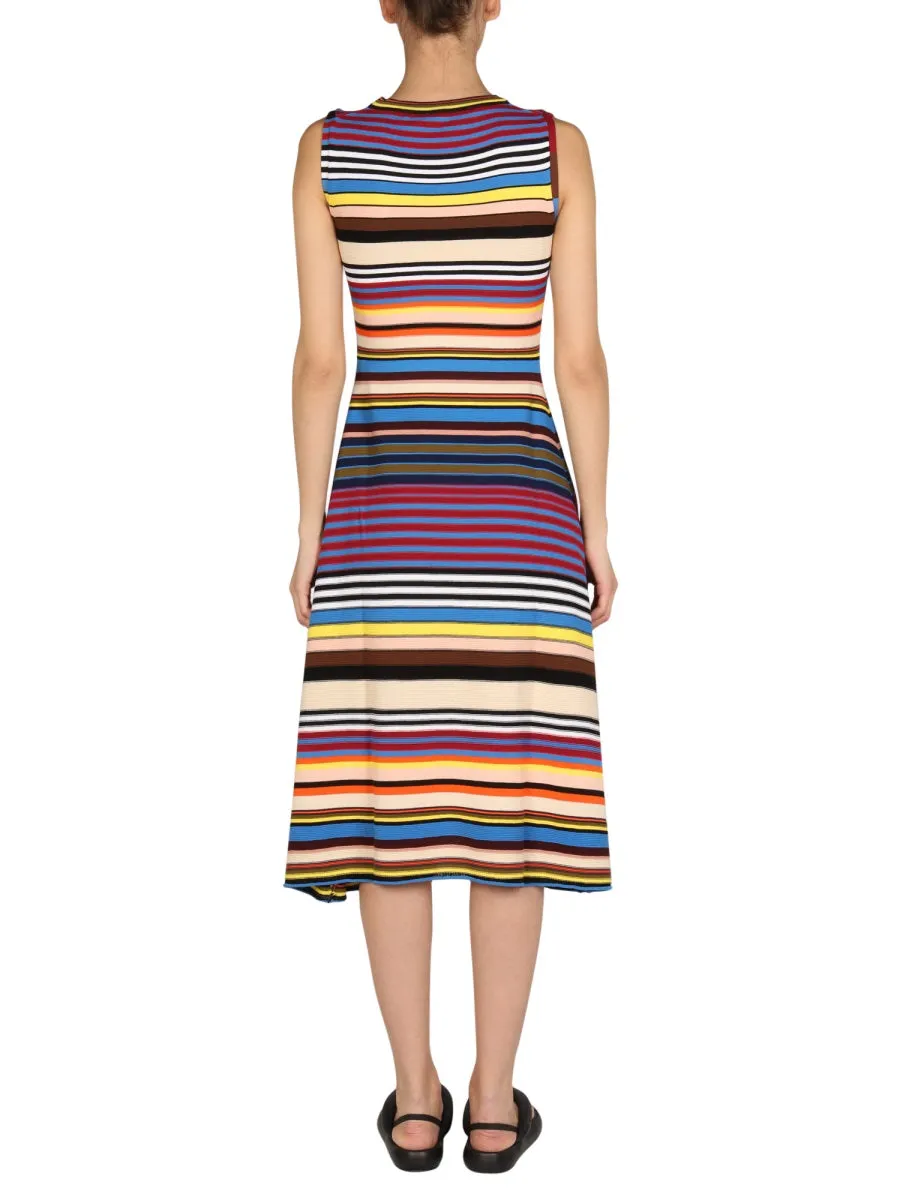 Paul Smith Striped Pleated Midi Dress