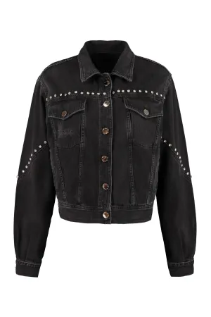 Pinko Embellished Buttoned Ripped Denim Jacket