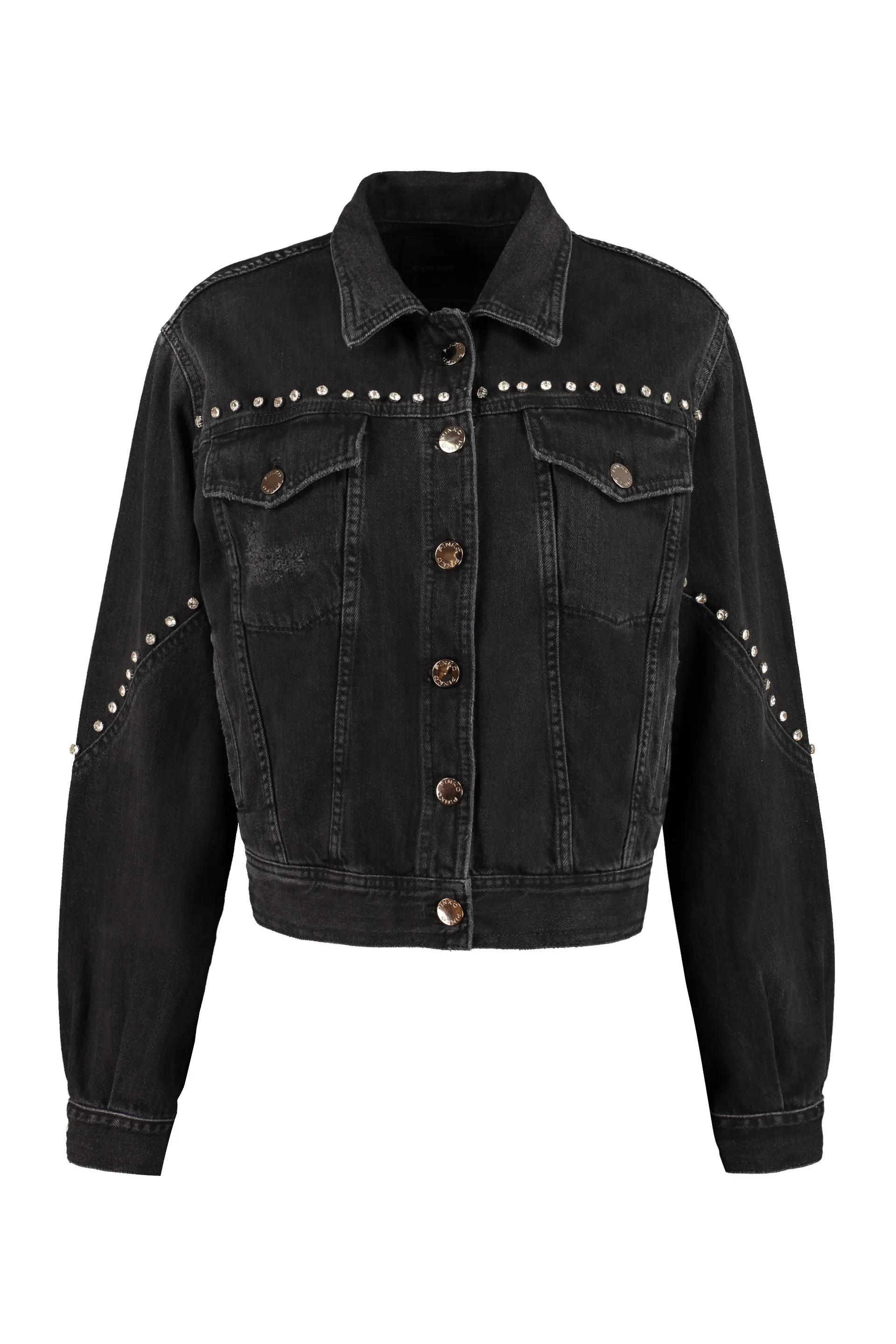 Pinko Embellished Buttoned Ripped Denim Jacket