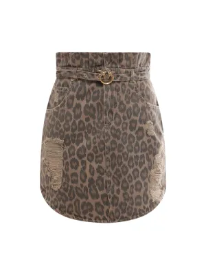 Pinko Leopard Printed Distressed Shorts