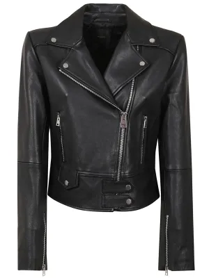Pinko Logo Embossed Zipped Biker Jacket