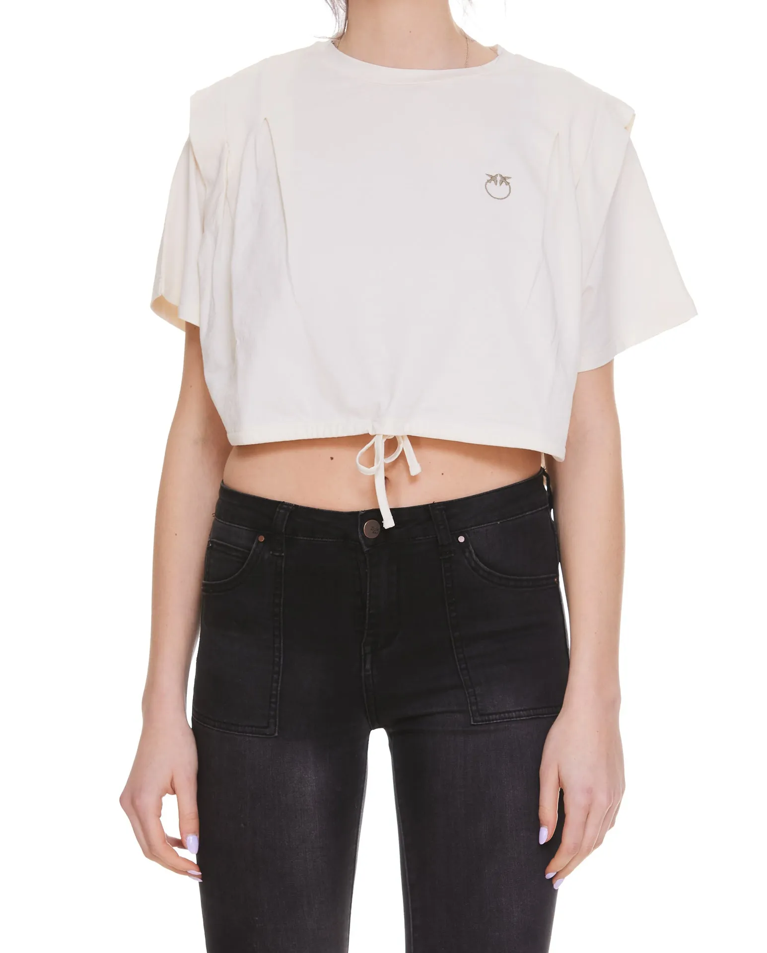 Pinko Love Birds Embroidered Cropped T-Shirt
