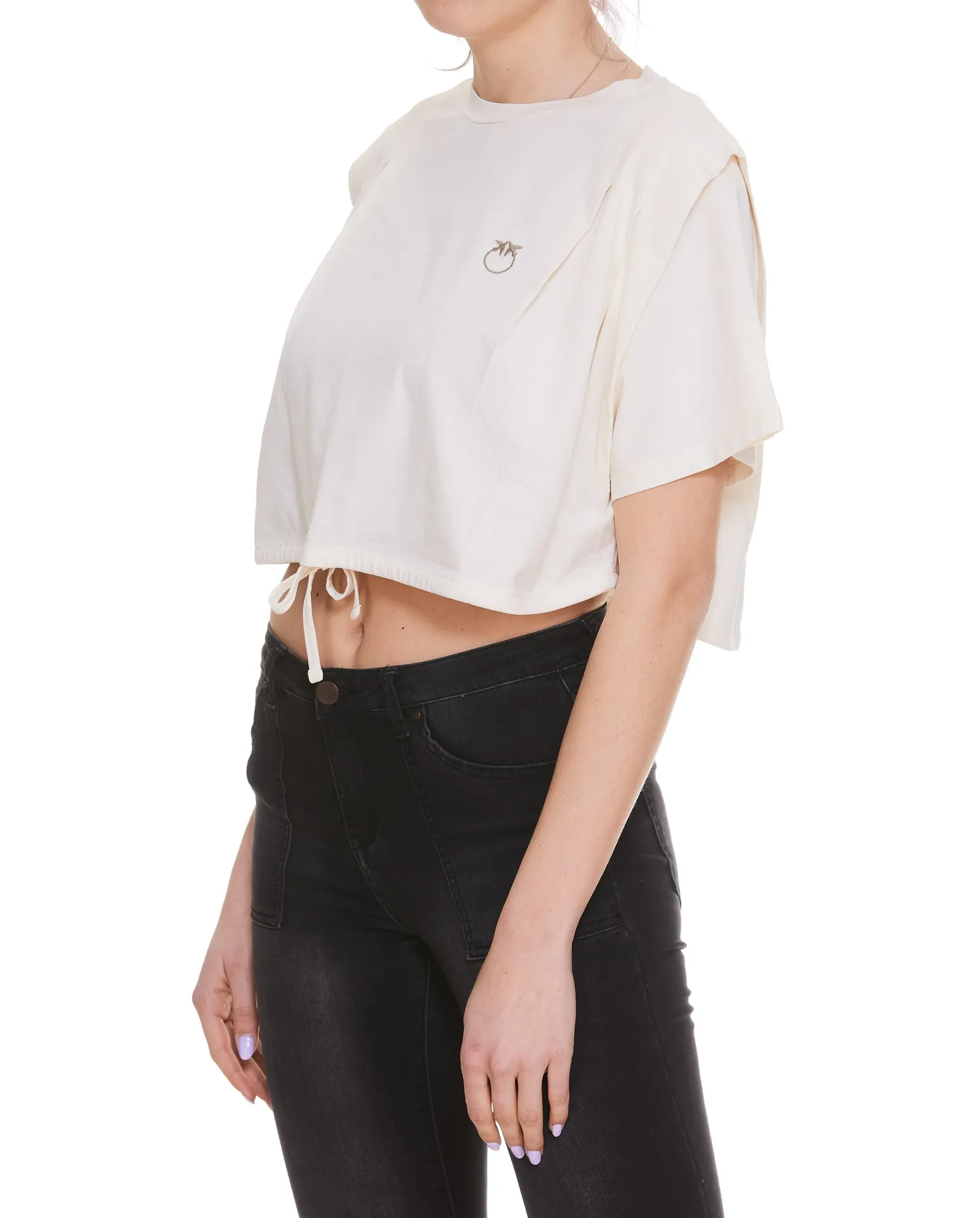 Pinko Love Birds Embroidered Cropped T-Shirt