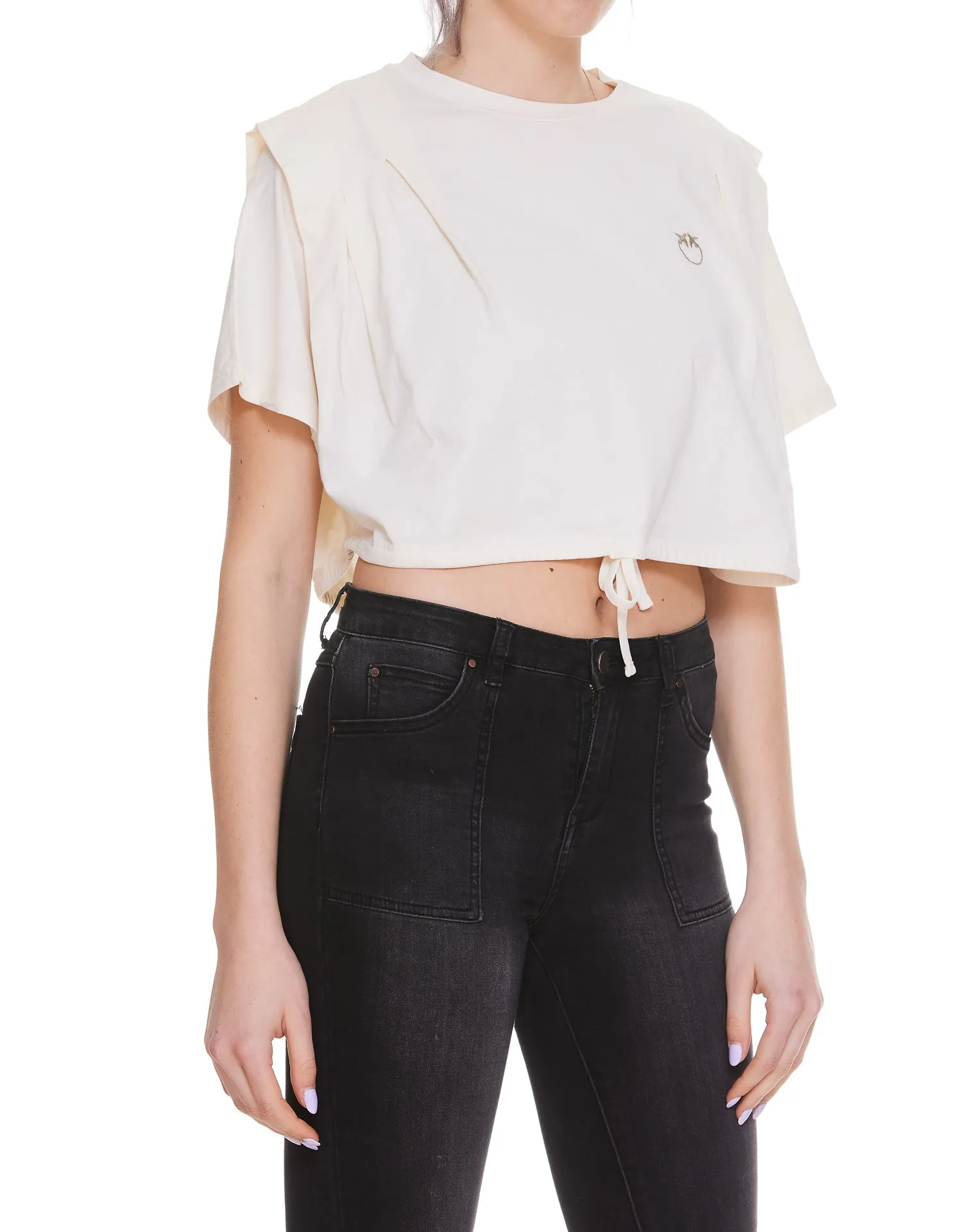 Pinko Love Birds Embroidered Cropped T-Shirt
