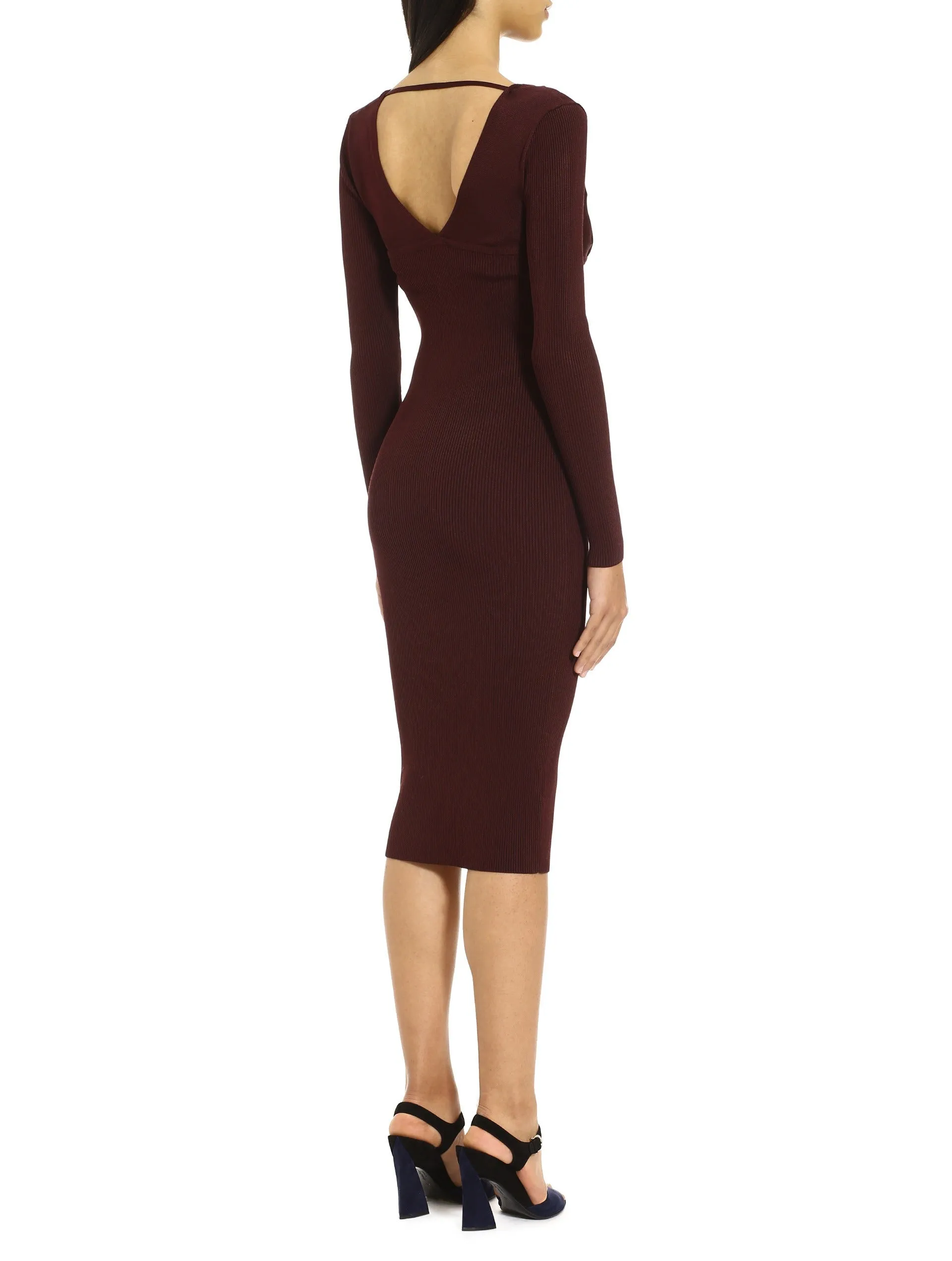 Pinko V-Neck Long-Sleeved Ribbed Knit Dress