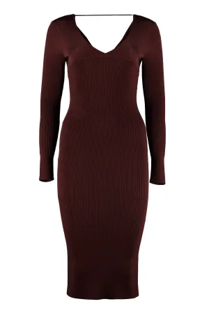 Pinko V-Neck Long-Sleeved Ribbed Knit Dress