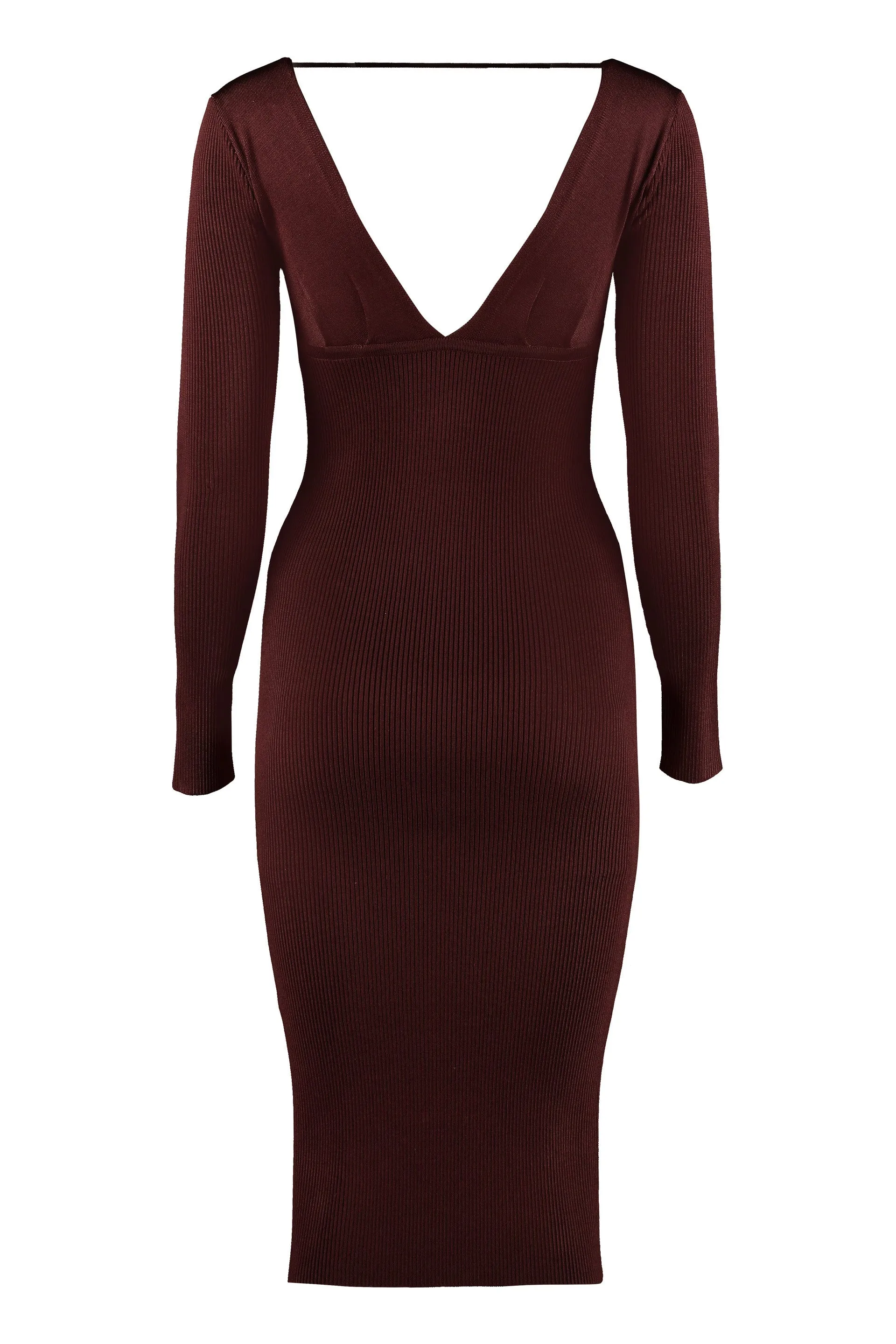 Pinko V-Neck Long-Sleeved Ribbed Knit Dress