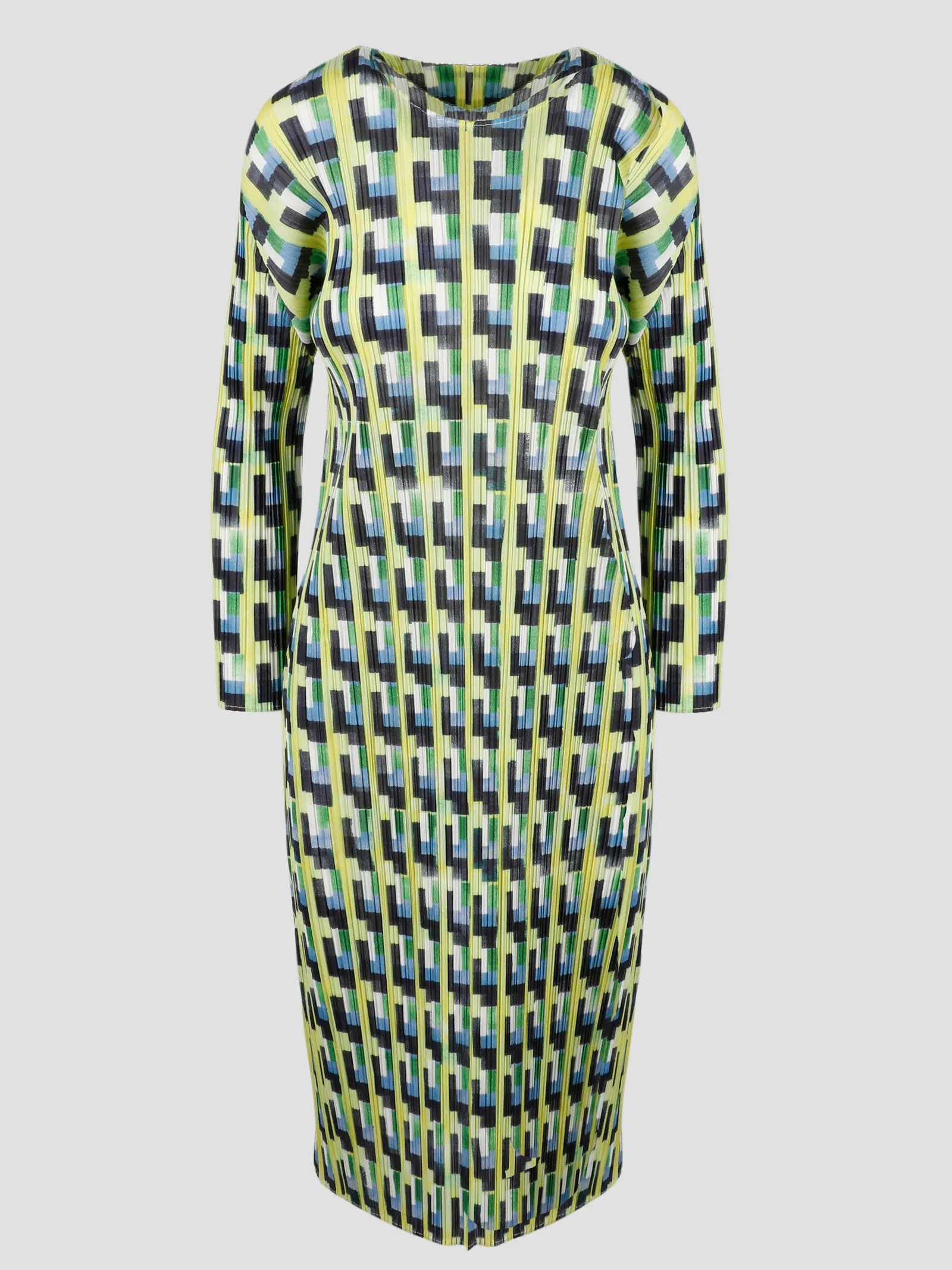 Pleats Please By Issey Miyake Geometric-Printed Crewneck Midi Dress