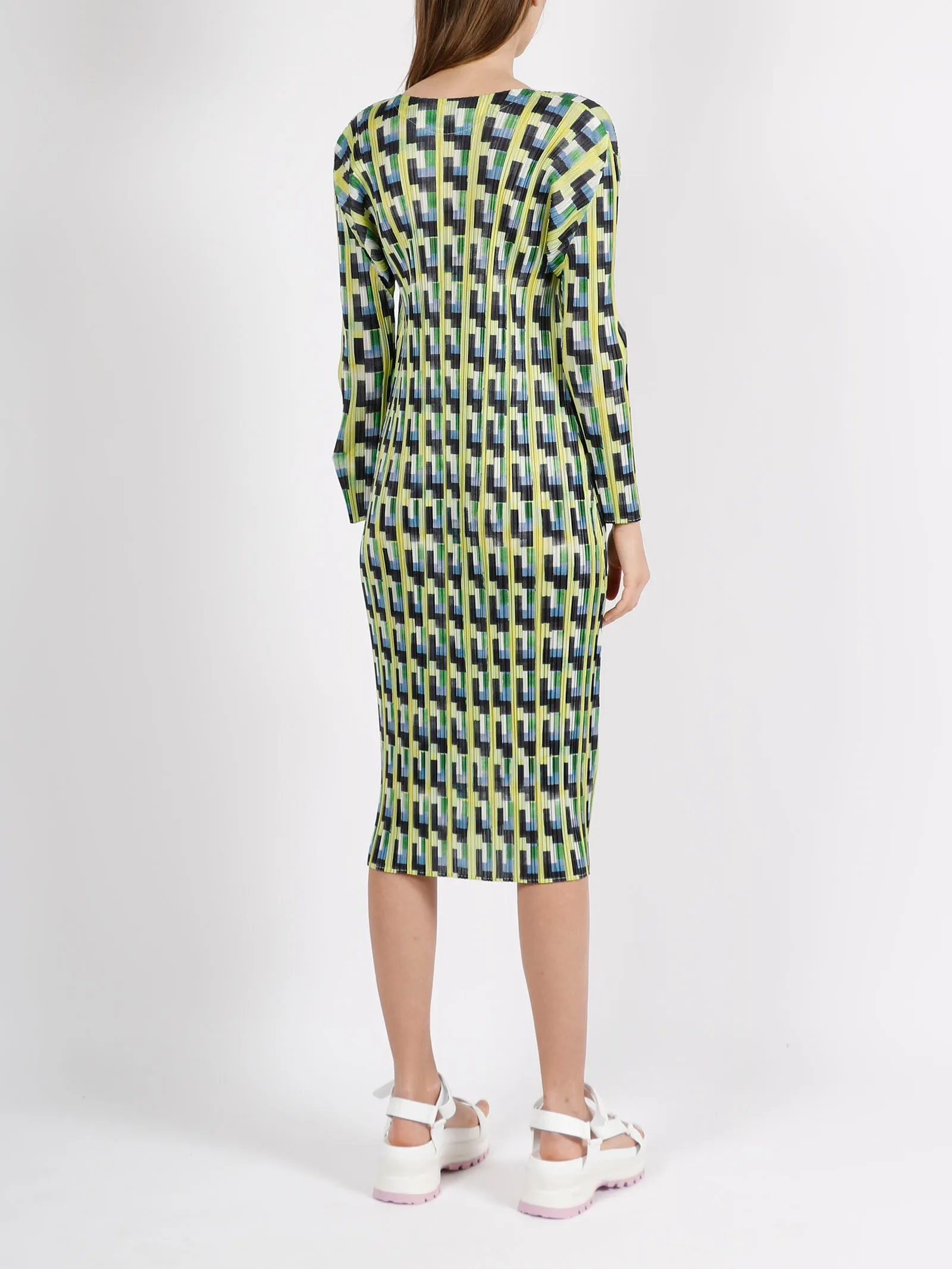 Pleats Please By Issey Miyake Geometric-Printed Crewneck Midi Dress