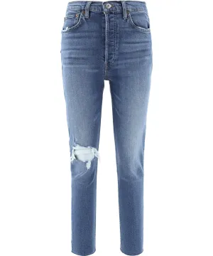 RE/DONE Distressed Slim-Fit Cropped Jeans