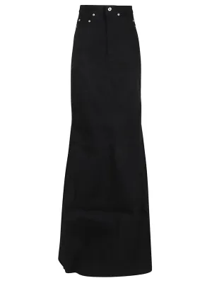Rick Owens Logo Patch Flared Maxi Denim Skirt