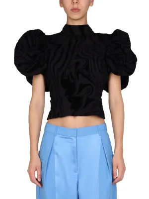 ROTATE Ruched Shoulder Cropped Top