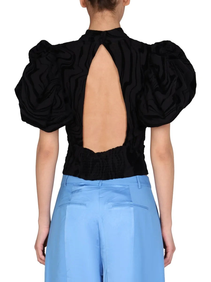 ROTATE Ruched Shoulder Cropped Top
