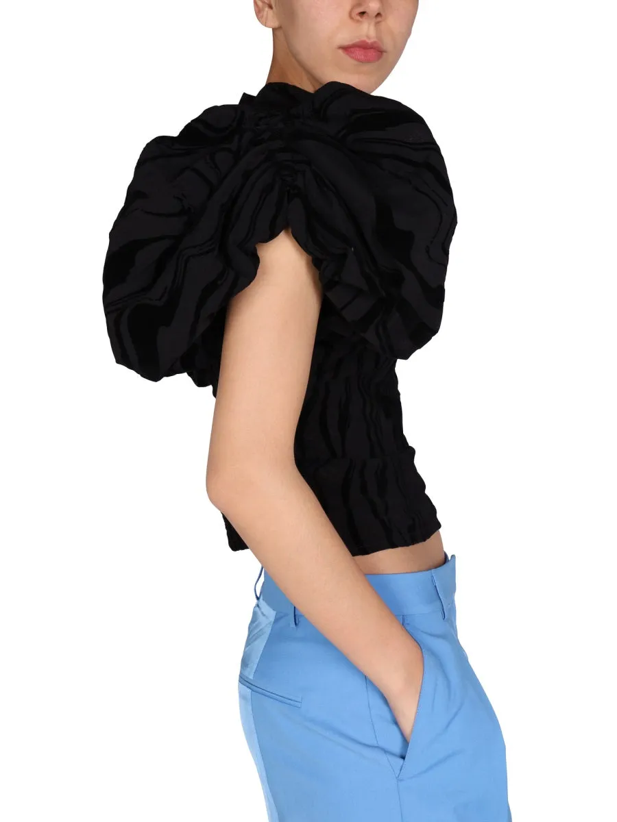 ROTATE Ruched Shoulder Cropped Top