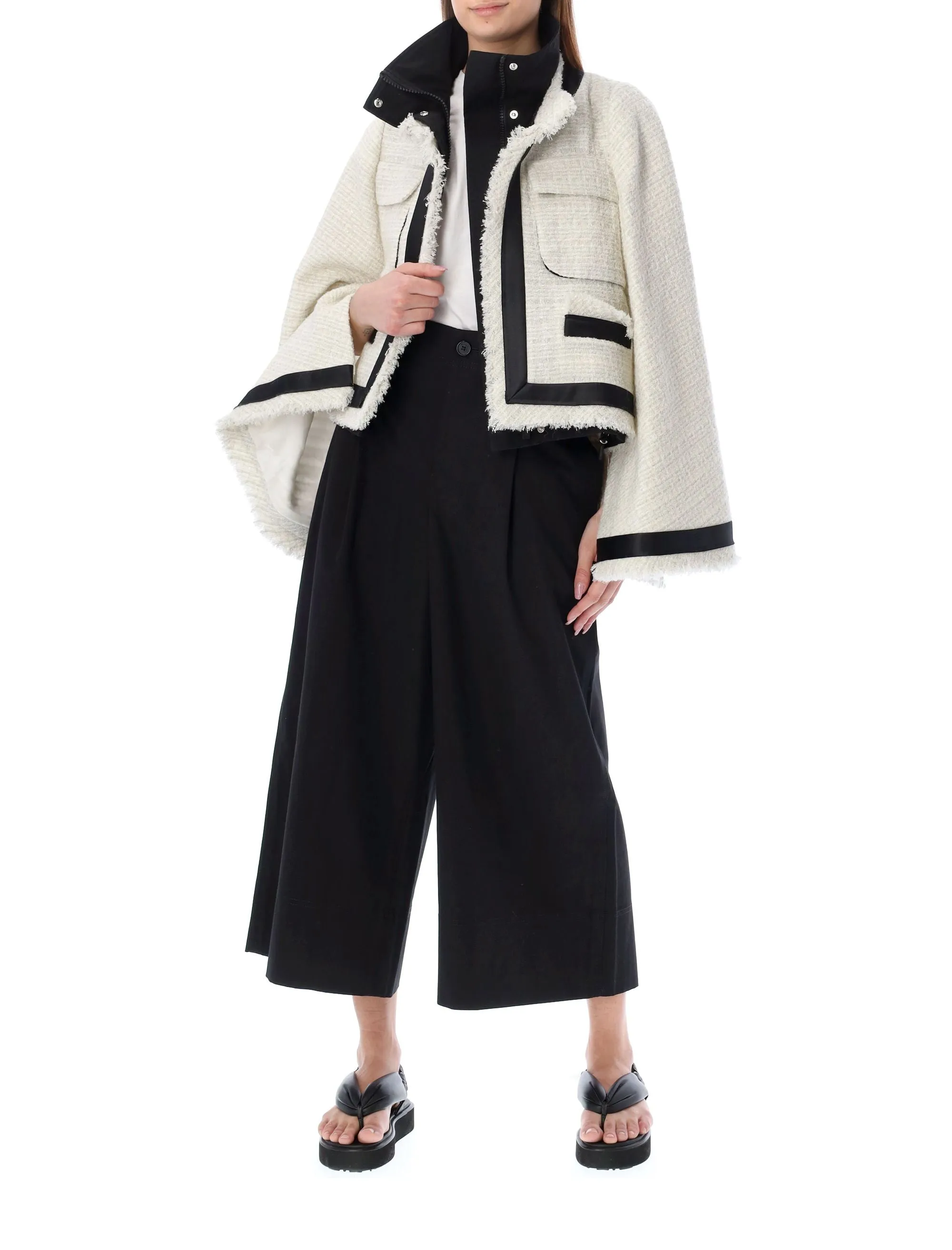 Sacai Frayed Edge Flared Tweed Jacket