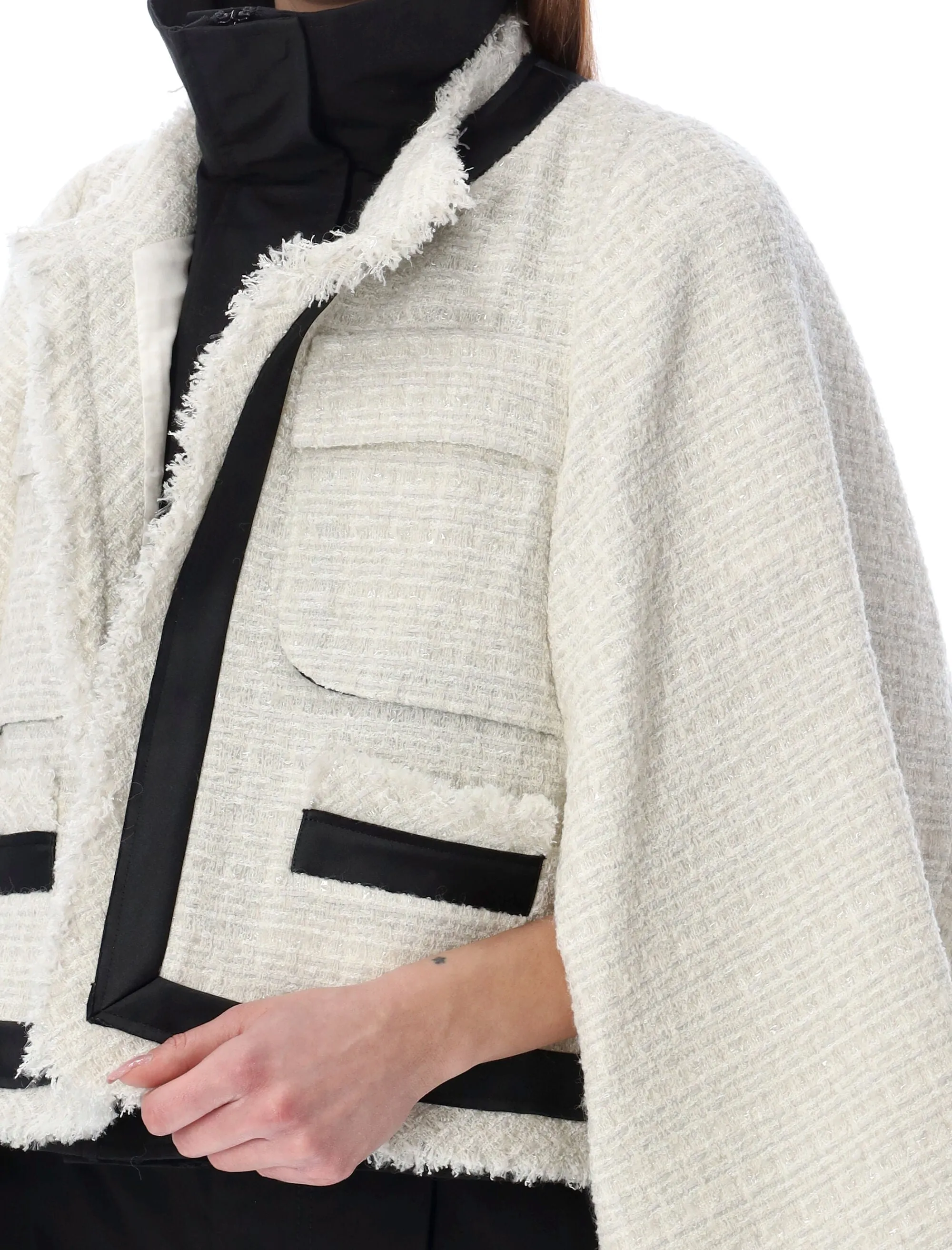 Sacai Frayed Edge Flared Tweed Jacket