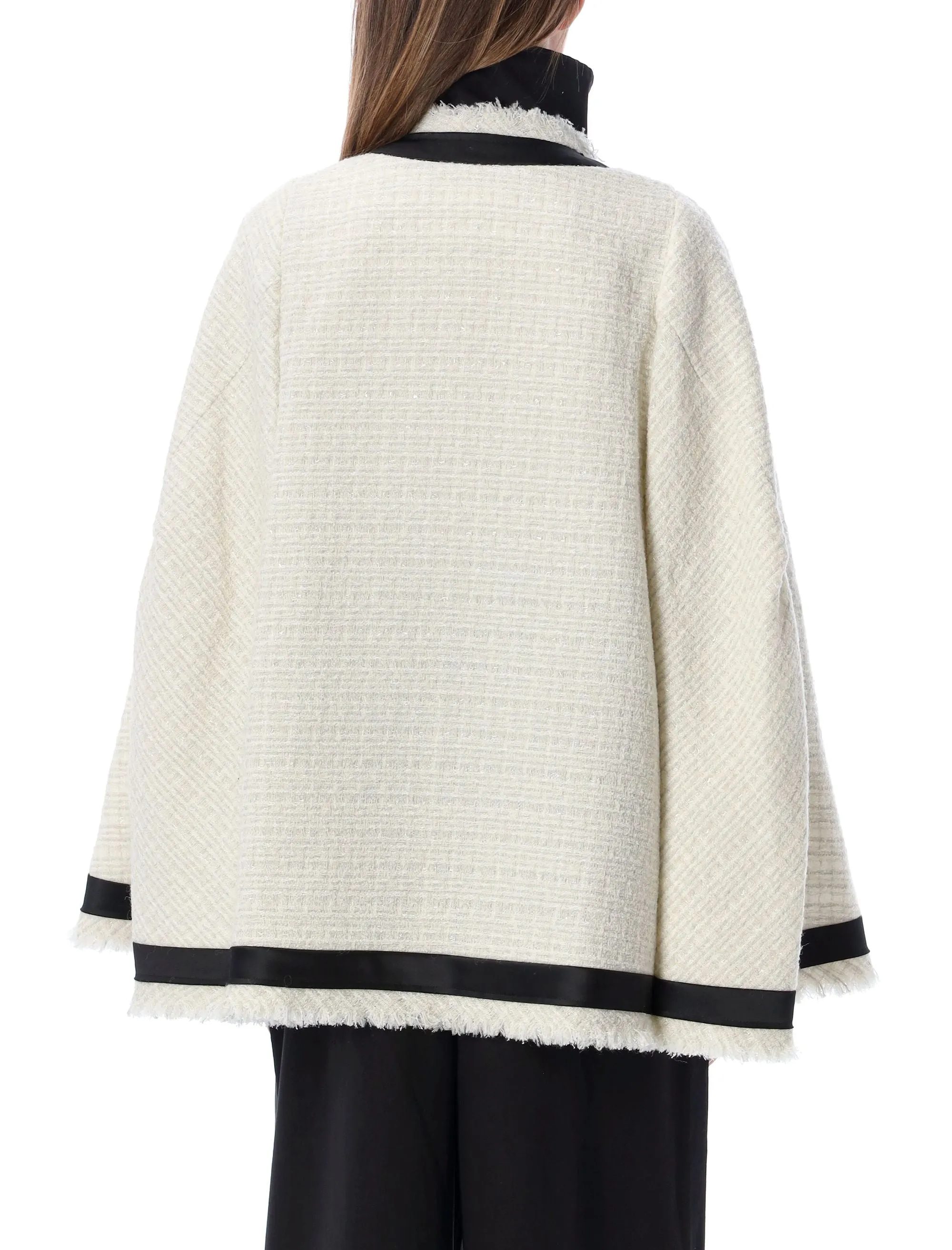 Sacai Frayed Edge Flared Tweed Jacket
