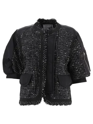 Sacai Short-Sleeved Fitted Tweed Jacket