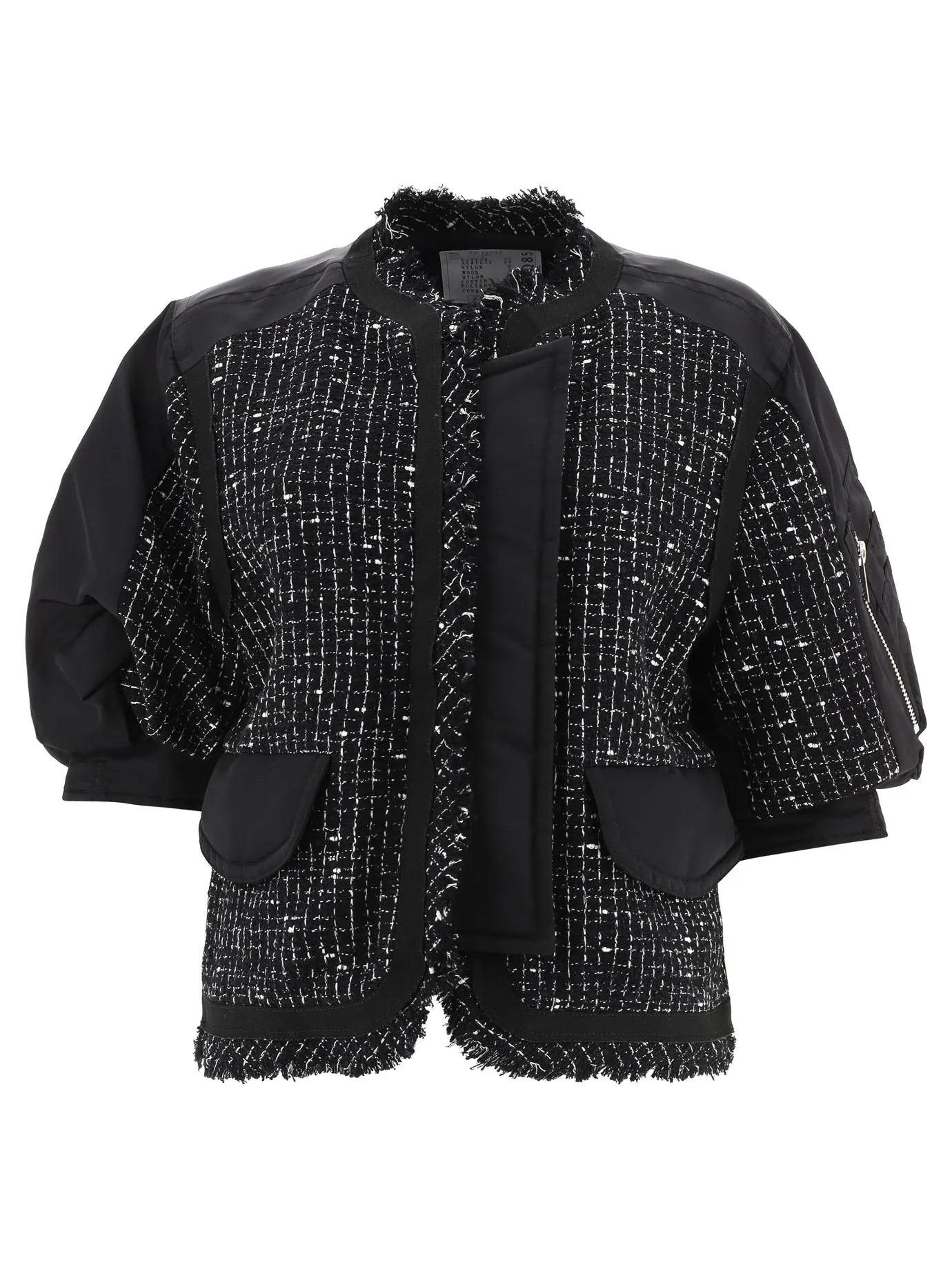 Sacai Short-Sleeved Fitted Tweed Jacket