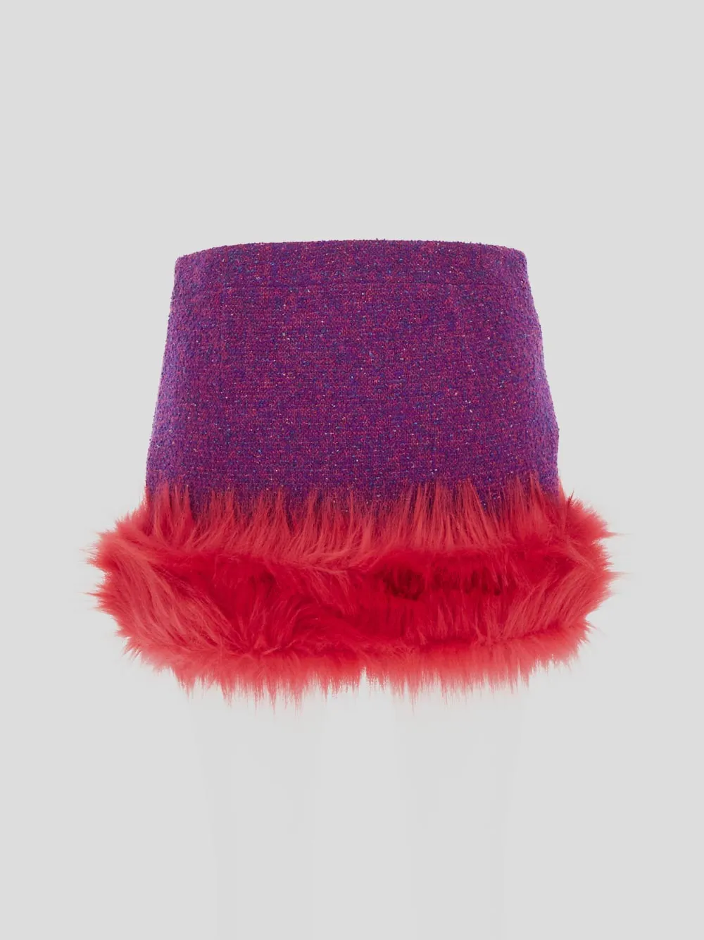 Saint Laurent Faux Fur Trim Boucl Tweed Mini Skirt